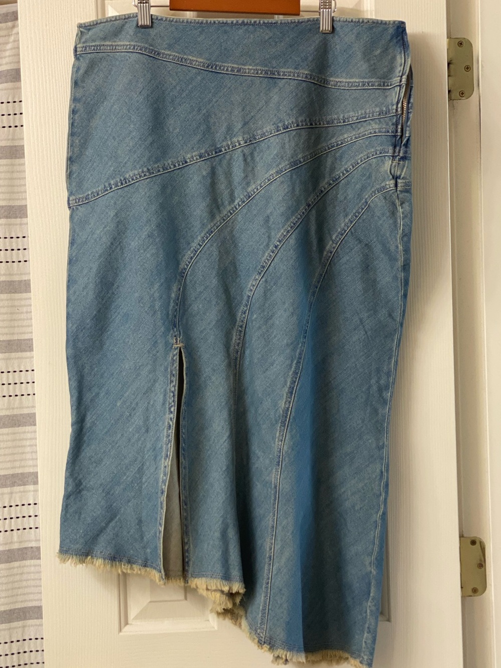 Pilcro Anthropology Asymmetrical Denim Midi Skirt with Front Slit - Size 14 NWT